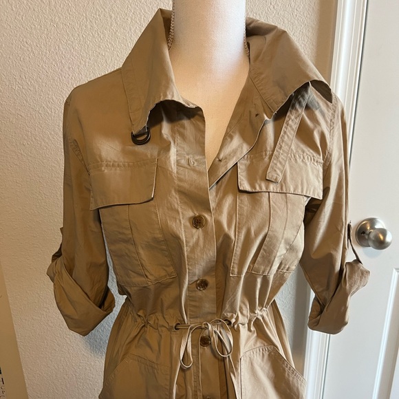 Banana Republic Womens A Line Trench Button Midi Dress Khaki - Picture 6 of 13